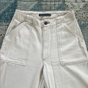 Abercrombie & Fitch Cream High-Waist Utility Pants
